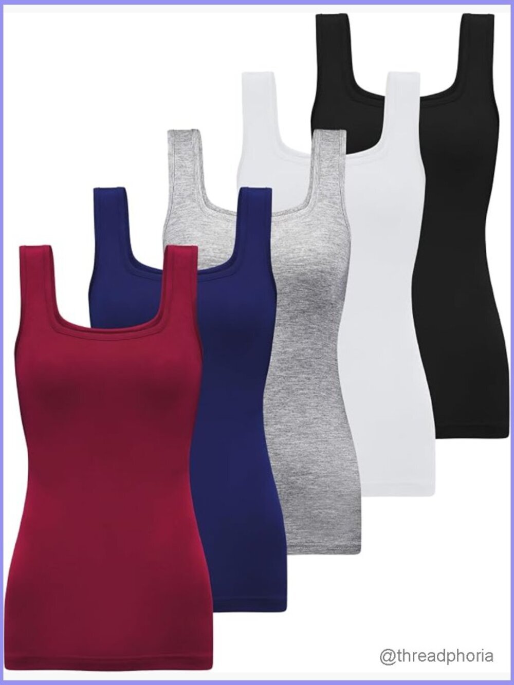 5 Pack Square Neck Sleeveless Tank Tops Undershirts Women's Casual Tanks